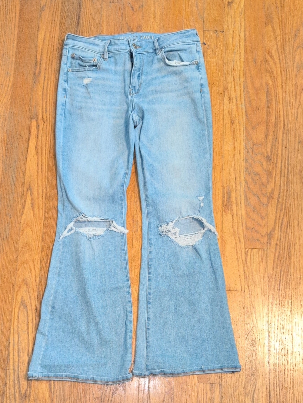 American Eagle Outfitters Light Blue Distressed Flare Jeans